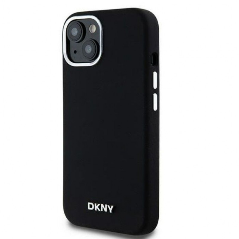 DKNY Apple iPhone 15 Hardcase Liquid Silicone Small Metal Logo MagSafe, schwarz