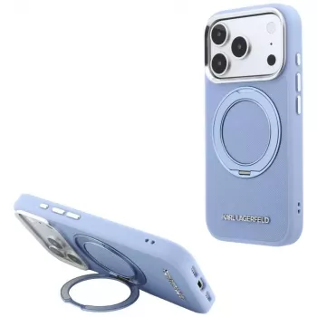 Karl Lagerfeld Ring Stand 360 Saffiano Classic Logo MagSafe Hülle für Apple iPhone 18 Pro / 17 Pro, hellblau (KF003175)
