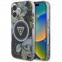 Guess Glitter Flowers Triangle Buttons MagSafe Hülle für Apple iPhone 16, schwarz