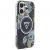 Guess Glitter Flowers Triangle Buttons MagSafe Hülle für Apple iPhone 16, schwarz