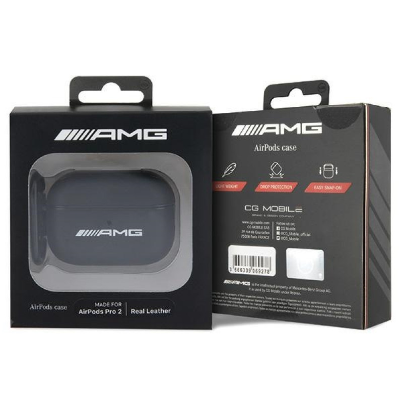 Mercedes-AMG AMAP2SLWK Leather Big Logo Hülle für Apple AirPods Pro 2 (2022/2023), schwarz, weißes Logo