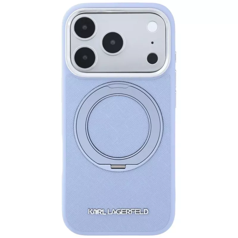 Karl Lagerfeld Ring Stand 360 Saffiano Classic Logo MagSafe Hülle für Apple iPhone 18 Pro Max / 17 Pro Max, hellblau (KF003176)
