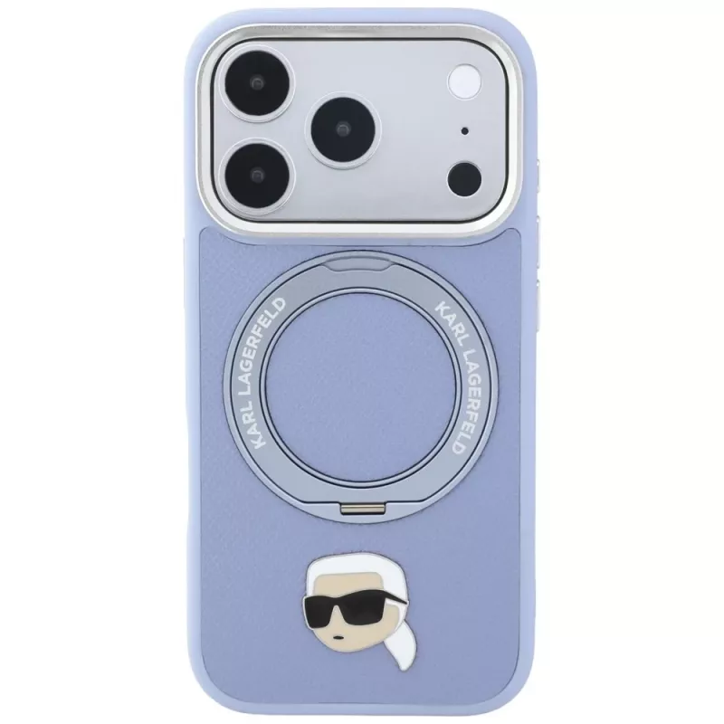 Karl Lagerfeld with Ring Stand 360 Karl Head Pin MagSafe Hülle für Apple iPhone 18 Pro Max / 17 Pro Max, hellblau (KF003238)