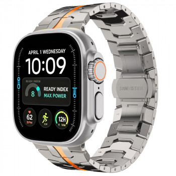 Tech-Protect Stainless THP6100 Apple Watch 8 / 9 / 10 / 11 / 12 / SE / Ultra 44/45/46/49 mm Edelstahlarmband, Titan/Orange