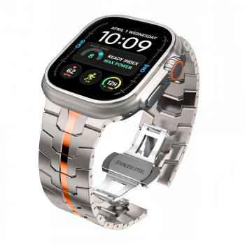 Tech-Protect Stainless THP6100 Apple Watch 8 / 9 / 10 / 11 / 12 / SE / Ultra 44/45/46/49 mm Edelstahlarmband, Titan/Orange