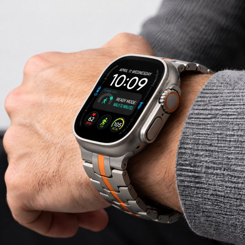 Tech-Protect Stainless THP6100 Apple Watch 8 / 9 / 10 / 11 / 12 / SE / Ultra 44/45/46/49 mm Edelstahlarmband, Titan/Orange