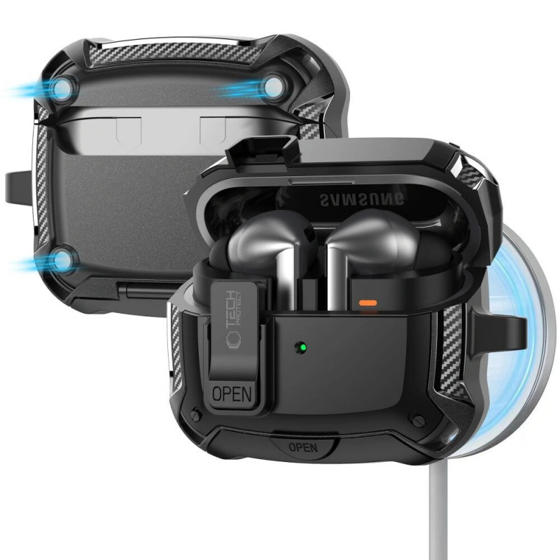 Tech-Protect Carbonox MagSafe Hülle THP4736 für Samsung Galaxy Buds 3 / 3 FE / 3 Pro, Schwarz