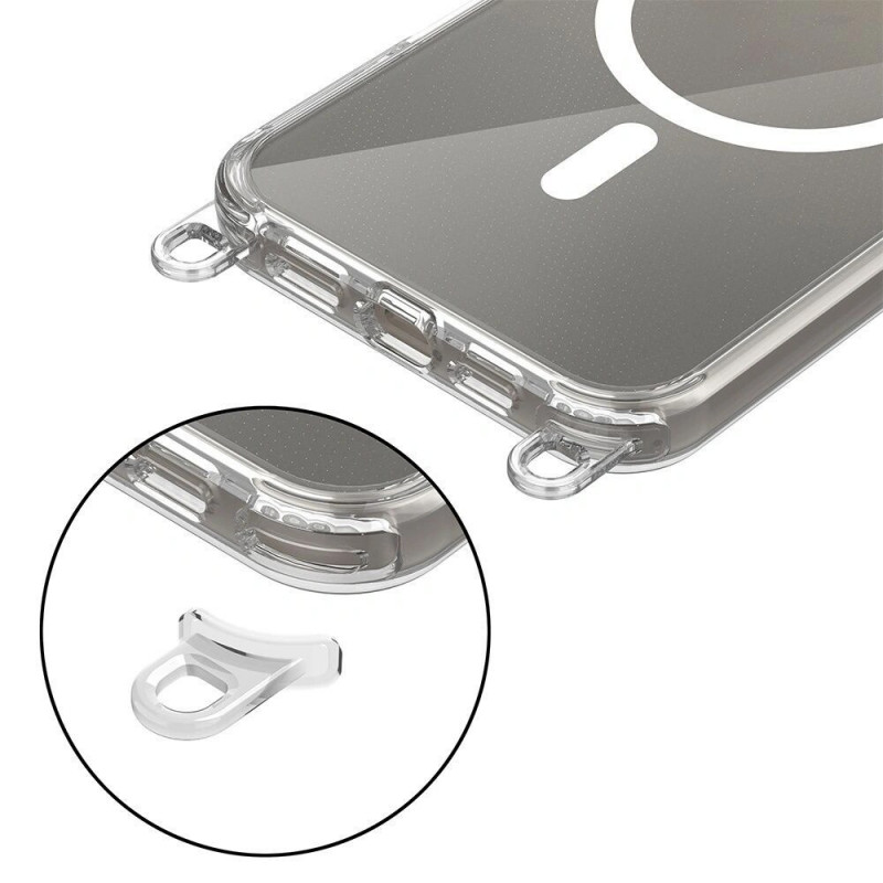 Tech-Protect FlexAir Chain MagSafe Hülle für Apple iPhone 16, transparent, mit grauen und pinken Lanyards