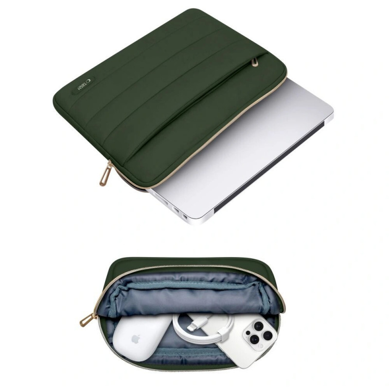 Tech-Protect Puffy Laptoptasche 15-16" mit Zubehörtasche, Army Green
