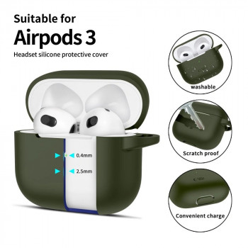Tech-Protect Silicone Hook Hülle für Apple AirPods 3 mit Karabiner, Olive Green
