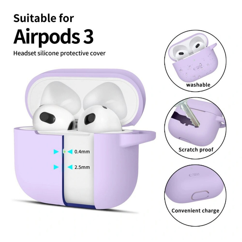 Tech-Protect Silicone Hook Hülle für Apple AirPods 3 mit Karabiner, Lavender