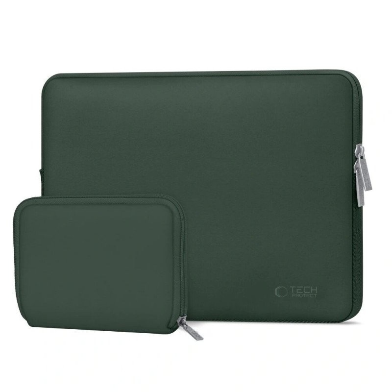 Tech-Protect NeoSlim Laptop-Tasche 13-14" mit Zubehörtasche, Midnight Green