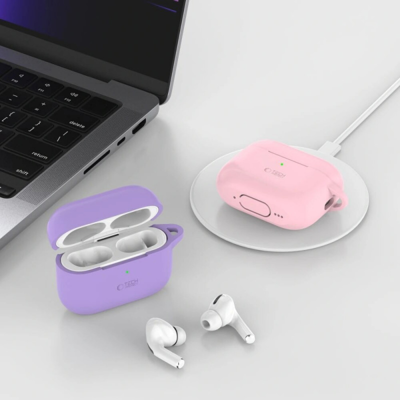 Tech-Protect Silikon-Haken-Hülle mit Karabiner für Apple AirPods Pro 1 / 2, Baby Blue