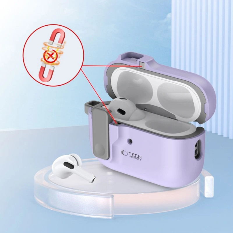 Tech-Protect Slim Hook Hülle mit Karabiner für Apple AirPods Pro 1 / 2, Lavender