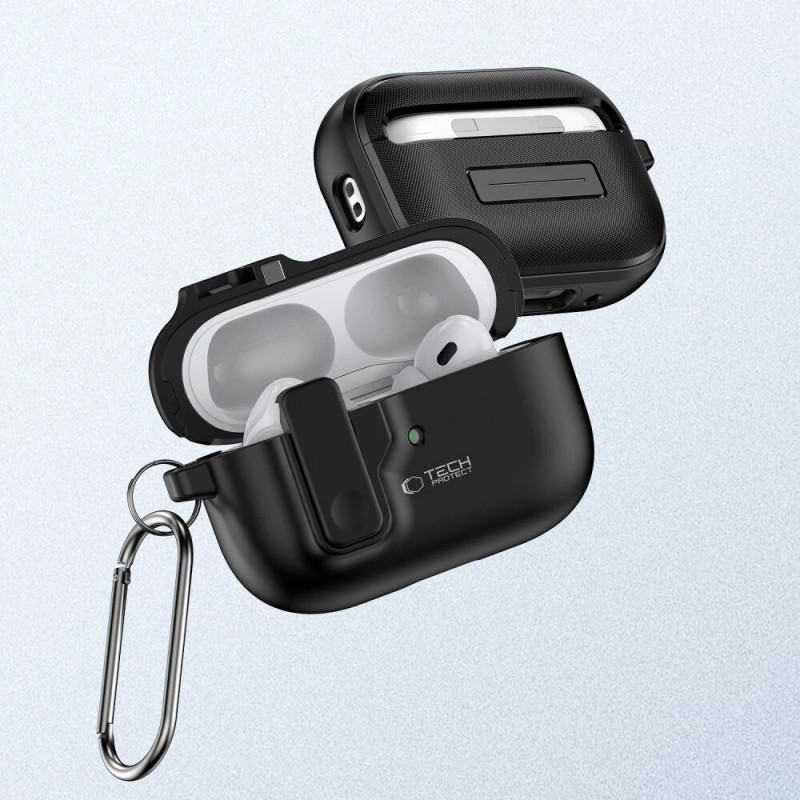 Tech-Protect Slim Hook Hülle mit Karabiner für Apple AirPods Pro 1 / 2, Schwarz