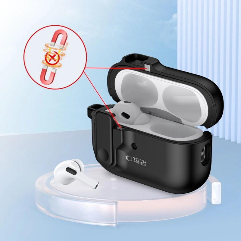 Tech-Protect Slim Hook Hülle mit Karabiner für Apple AirPods Pro 1 / 2, Schwarz