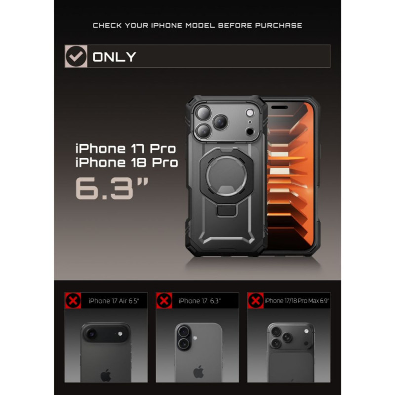 Supcase Grip Pro Mag MagSafe Hülle für Apple iPhone 17 Pro / 18 Pro, Schwarz