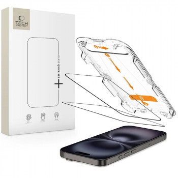 Tech-Protect Quick Set+ Displayschutz aus gehärtetem Glas für Apple iPhone 15 / 16, schwarz (2 Stück)