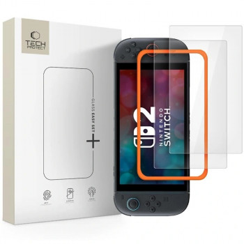 Tech-Protect Easy Set+ Displayschutzfolie aus gehärtetem Glas für Nintendo Switch 2, transparent (2 Stk.)