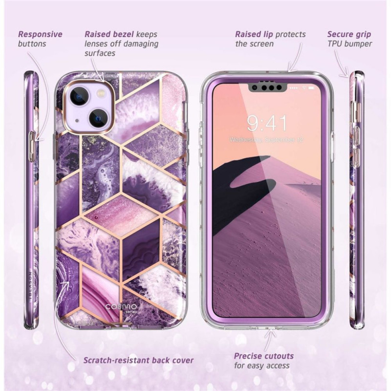 Supcase Cosmo Hülle für Apple iPhone 14 Plus / 15 Plus, Marble Purple