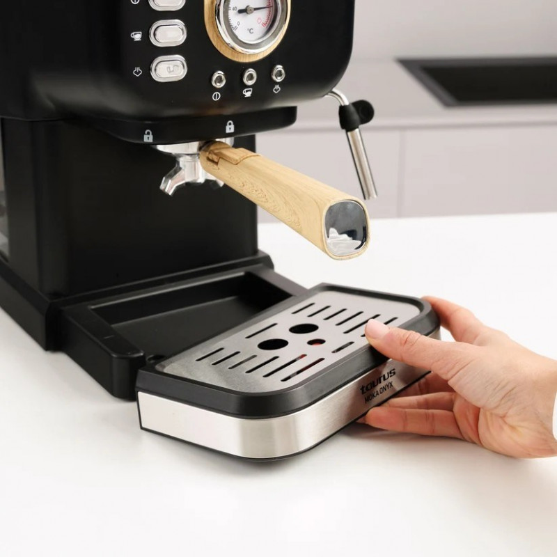 Taurus Onyx Moka 1050 W 20 bar Espressomaschine mit Holzgehäuse, Holz/Schwarz/Silber