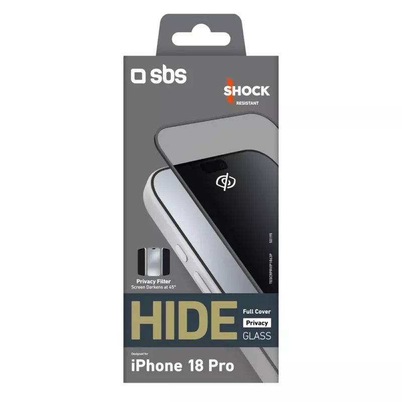 SBS Hide Full Cover Sichtschutzglas für iPhone 18 Pro, 0,33 mm