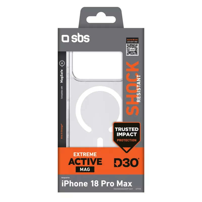 SBS D3O Active Hülle für iPhone 18 Pro Max / 17 Pro Max, MagSafe-kompatibel, transparent