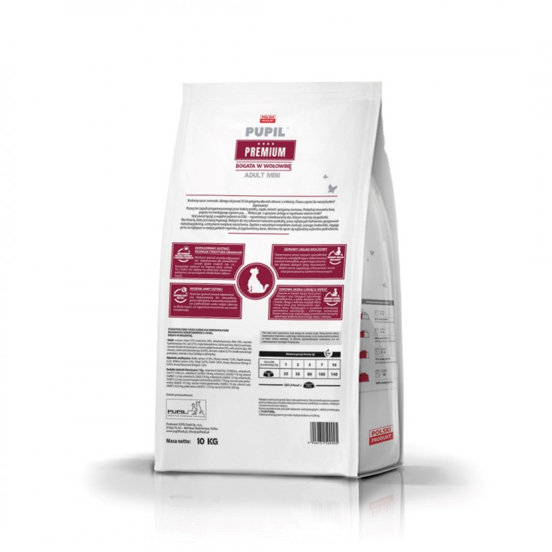 PUPIL Premium Mini Rich in Beef Trockenfutter für Hunde, 10 kg