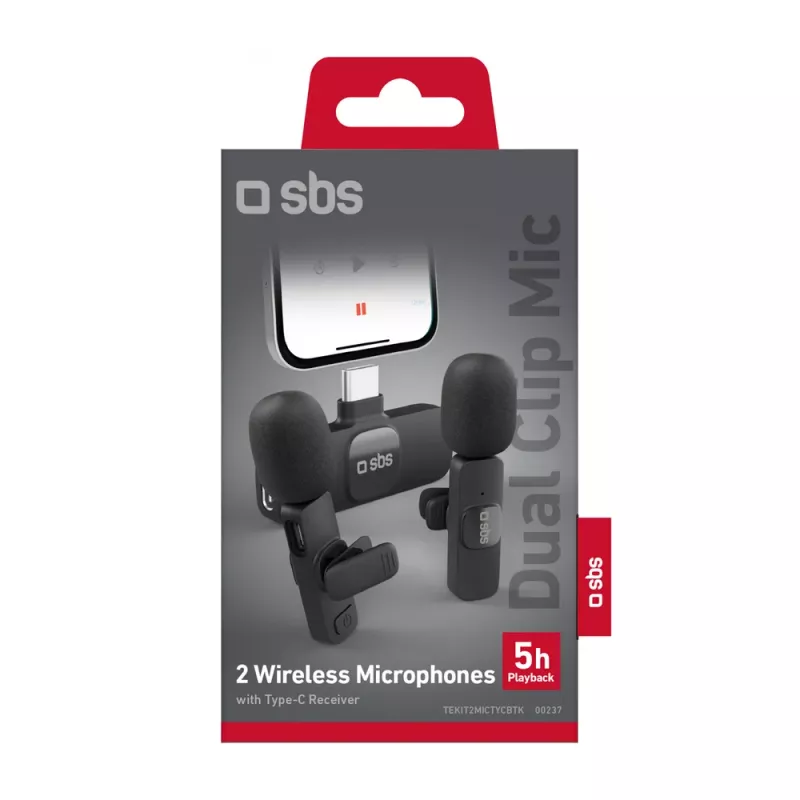 SBS Lavalier-Mikrofone mit USB-C-Empfänger (2 Stück), Schwarz