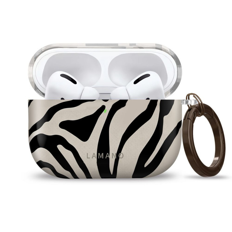 Tech-Protect Lamano Hülle für Apple AirPods Pro 3 mit Karabiner, Nature Muse (Schwarz und Beige)