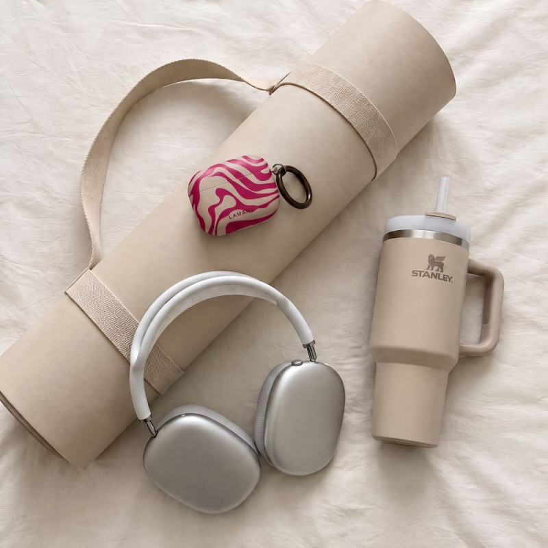Tech-Protect Lamano Hülle für Apple AirPods Pro 3 mit Karabiner, Flamingo Bloom (Pink und Beige)