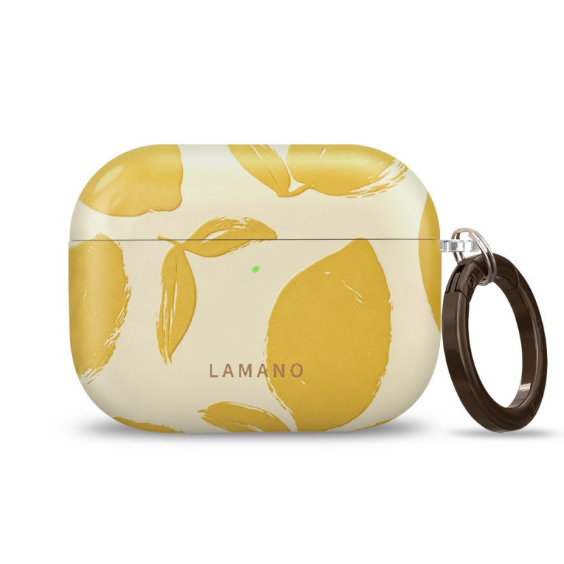 Tech-Protect Lamano Hülle für Apple AirPods Pro 3 mit Karabiner, Lemon Haze (Gelb und Weiß)