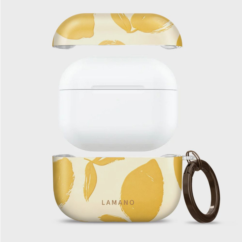 Tech-Protect Lamano Hülle für Apple AirPods Pro 3 mit Karabiner, Lemon Haze (Gelb und Weiß)