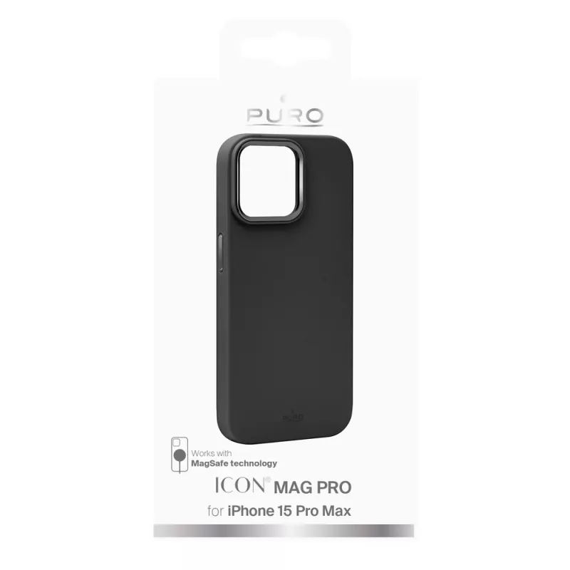 Puro Icon Mag Pro MagSafe Silikonhülle für Apple iPhone 15 Pro Max, Schwarz