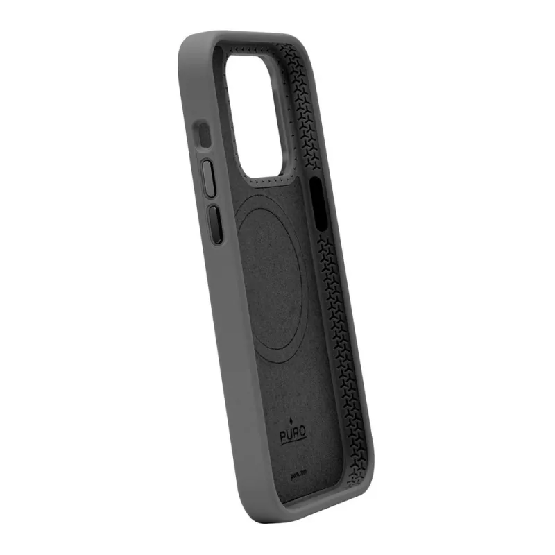 Puro Icon Mag Pro MagSafe Silikonhülle mit Metalltasten für Apple iPhone 15 Plus, Schwarz