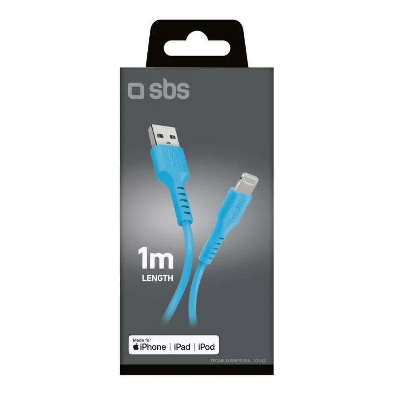 SBS TECABLEUSBIP589A USB-A auf Lightning Kabel, 1 m, Blau