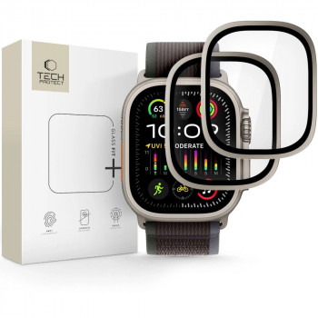 Tech-Protect Glass Ring gehärtetes Glas für Apple Watch Ultra 49 mm, Silber und Schwarz (2 Stk.)