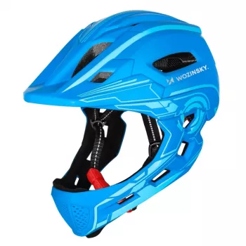 Wozinsky Kinder-Fahrrad-Vollvisierhelm mit USB-Rücklicht, Größe S (52-56 cm), blau