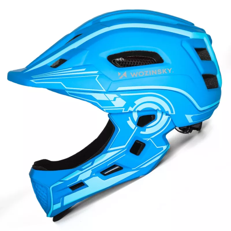 Wozinsky Kinder-Fahrrad-Vollvisierhelm mit USB-Rücklicht, Größe S (52-56 cm), blau