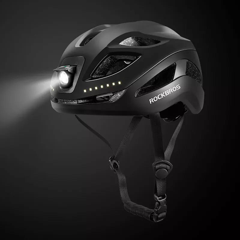 Rockbros ZK-077 Fahrradhelm mit integrierter multidirektionaler Beleuchtung 57–61 cm, Schwarz