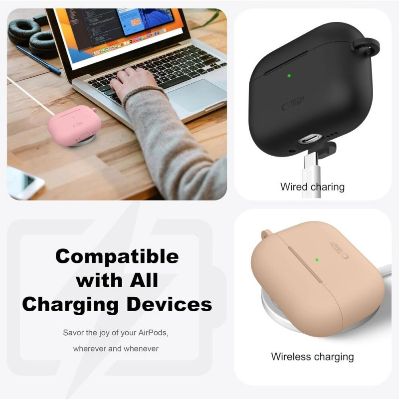 Tech-Protect Silicone Hook Hülle für Apple AirPods Pro 3, Crayon Grey
