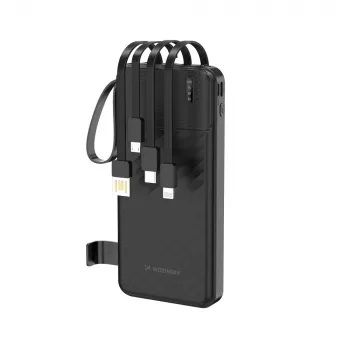 Wozinsky W11-B 10000mAh 10W Powerbank mit integrierten Kabeln und Taschenlampe, Schwarz