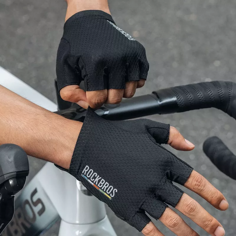 Rockbros TLS004 ROAD TO SKY kurze stoßdämpfende Fahrradhandschuhe M, Schwarz