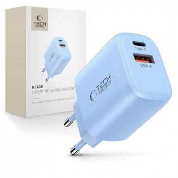 Tech-Protect NCA30 USB-A, USB-C Netzteil PD 30W / QC3.0 Baby Blue