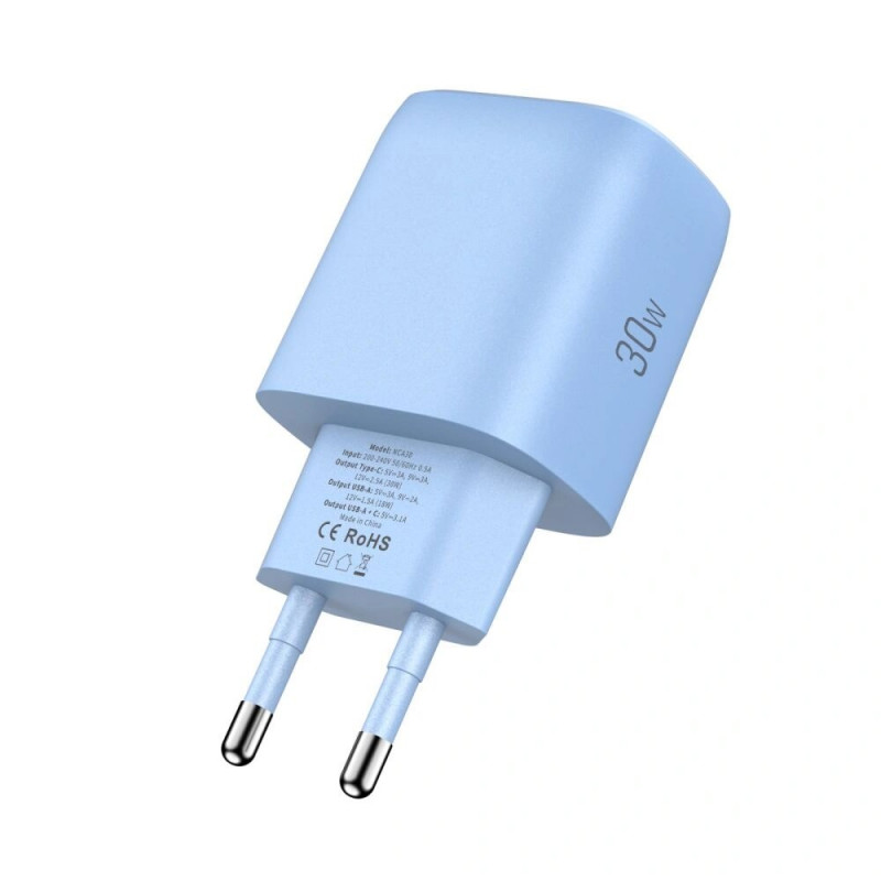 Tech-Protect NCA30 USB-A, USB-C Netzteil PD 30W / QC3.0 Baby Blue