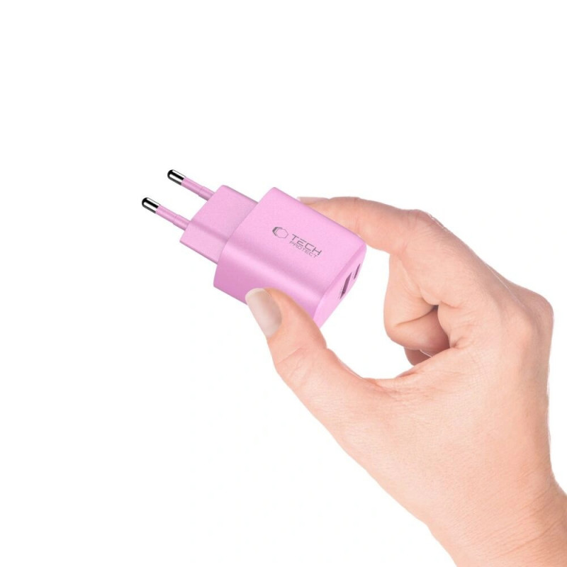 Tech-Protect NCA30 USB-A, USB-C Netzteil PD 30W / QC3.0 Baby Pink