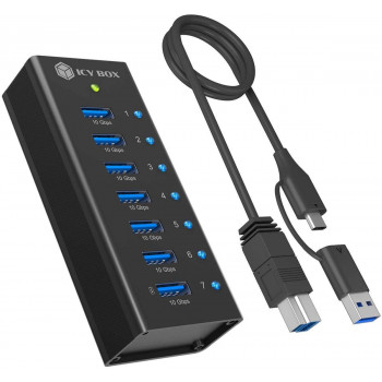 ICY BOX IB-AC618a 7-Port USB 3.2 Gen 2 Hub, Aluminium, 12 V