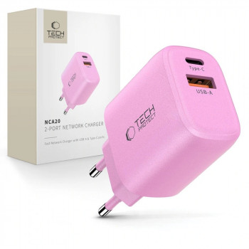 Tech-Protect NCA20 USB-A / USB-C Wandladegerät PD 20W / QC3.0, Baby Pink