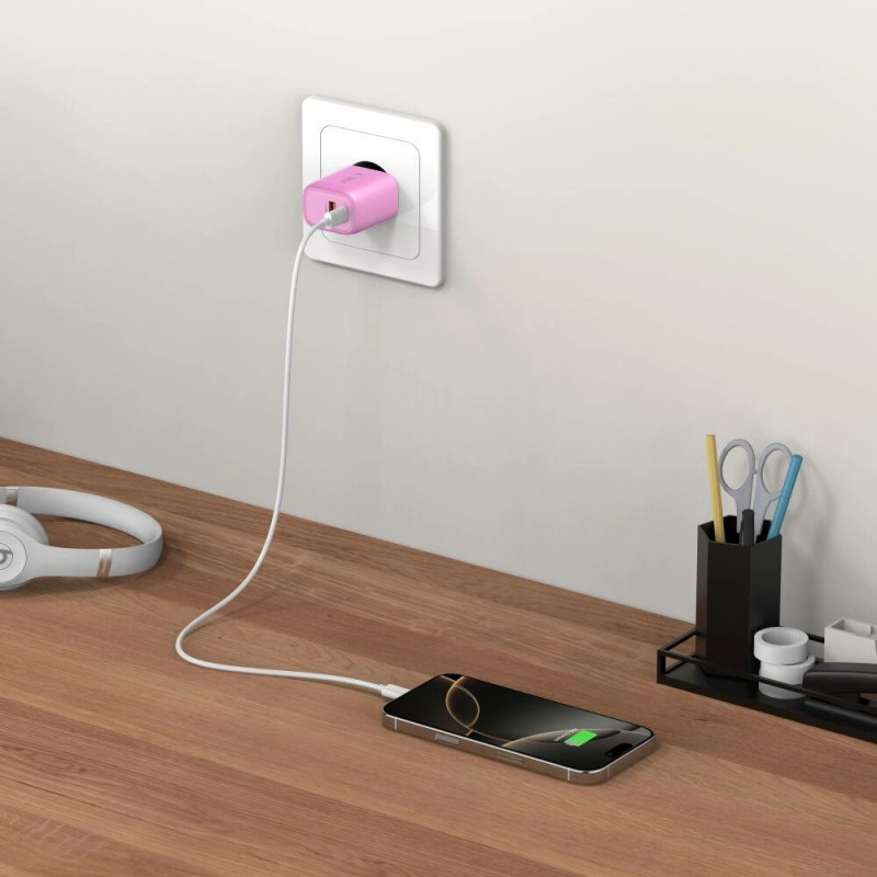 Tech-Protect NCA20 USB-A / USB-C Wandladegerät PD 20W / QC3.0, Baby Pink