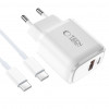 Tech-Protect NCA20 USB-A / USB-C Wandladegerät PD 20W / QC3.0 mit USB-C / USB-C Kabel 100 cm, Weiß